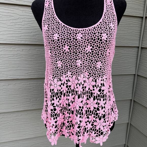 Fang women’s M crochet tank top scoop neck, racer back style pink - Picture 1 of 6
